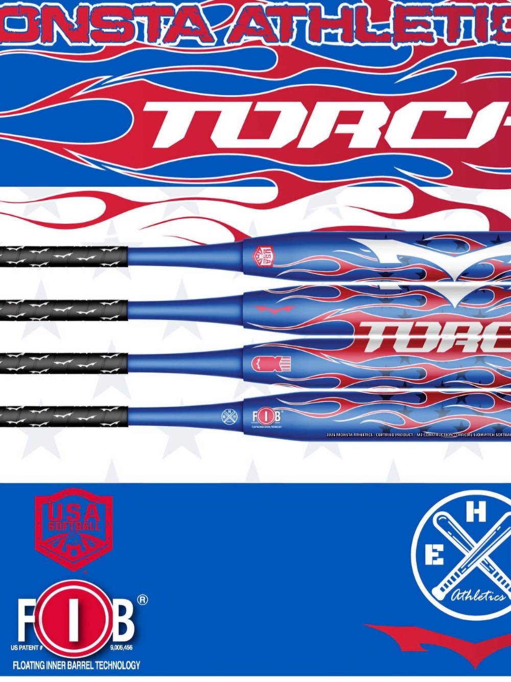 Monsta Torch Blue and Red Flame USA/ASA Softball Bat